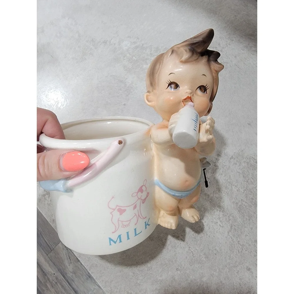 Vintage Lefton Baby Planter Wearing Diaper Kitschy Milk Pail